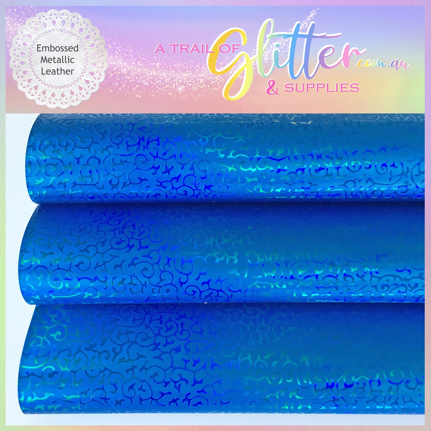 Embossed Metallic PU leather- Royal Blue A4 Sheet