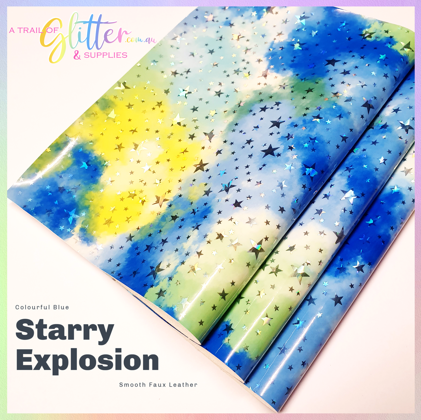 Colourful Starry Sky Burst - Blues PU faux Leather