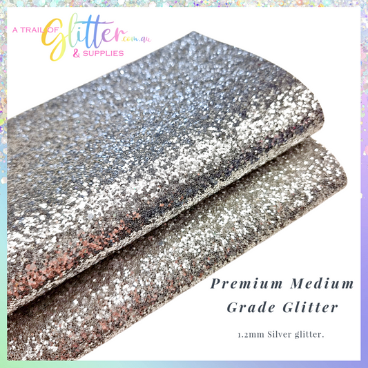 Premium Medium Grade Glitter Fabric - Silver 1.2mm Thickness