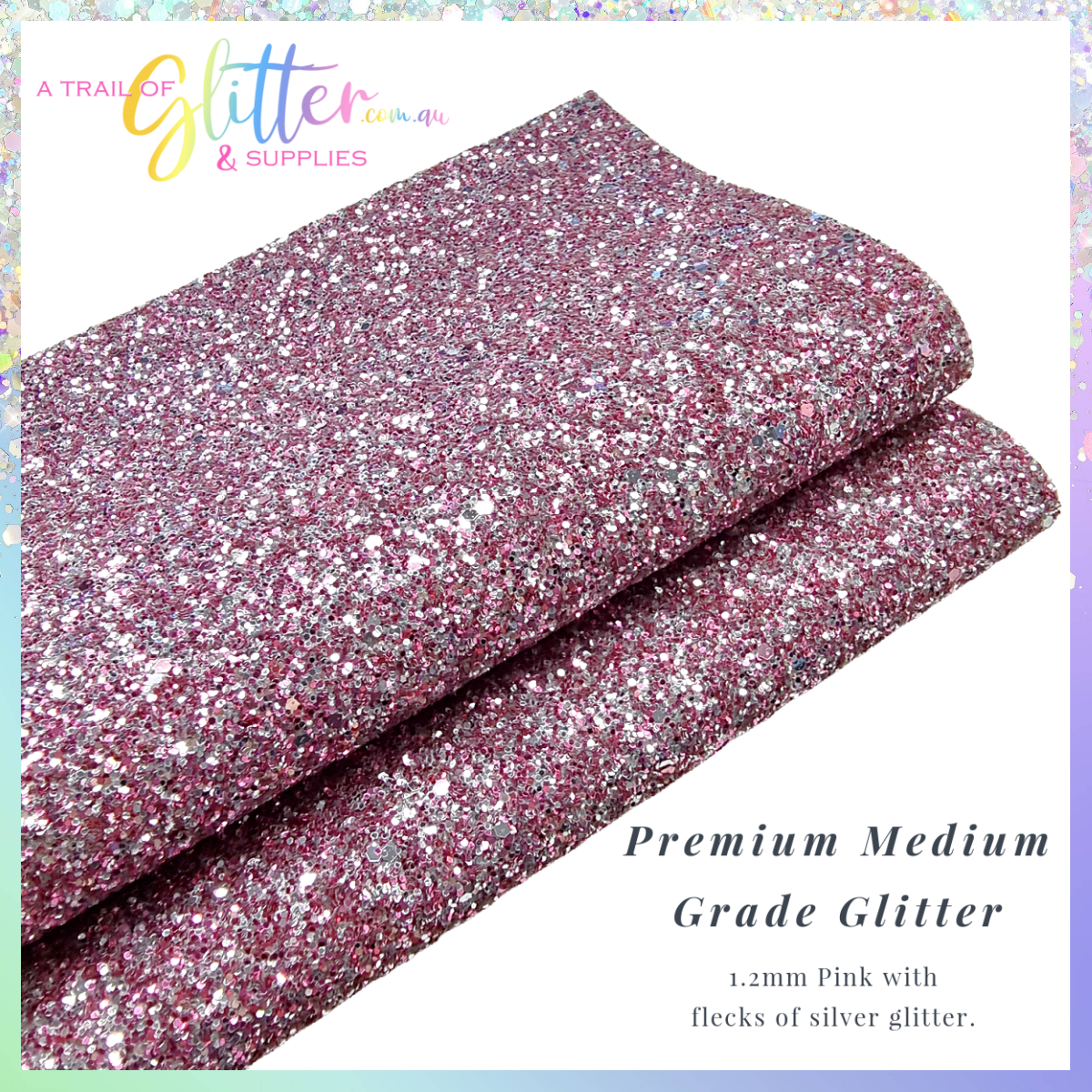 Premium Medium Grade Glitter Fabric - Pink with silver 1.2mm Thickness