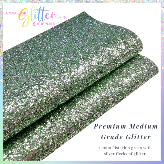 Premium Medium Grade Glitter Fabric - Pistachio green 1.2mm Thickness