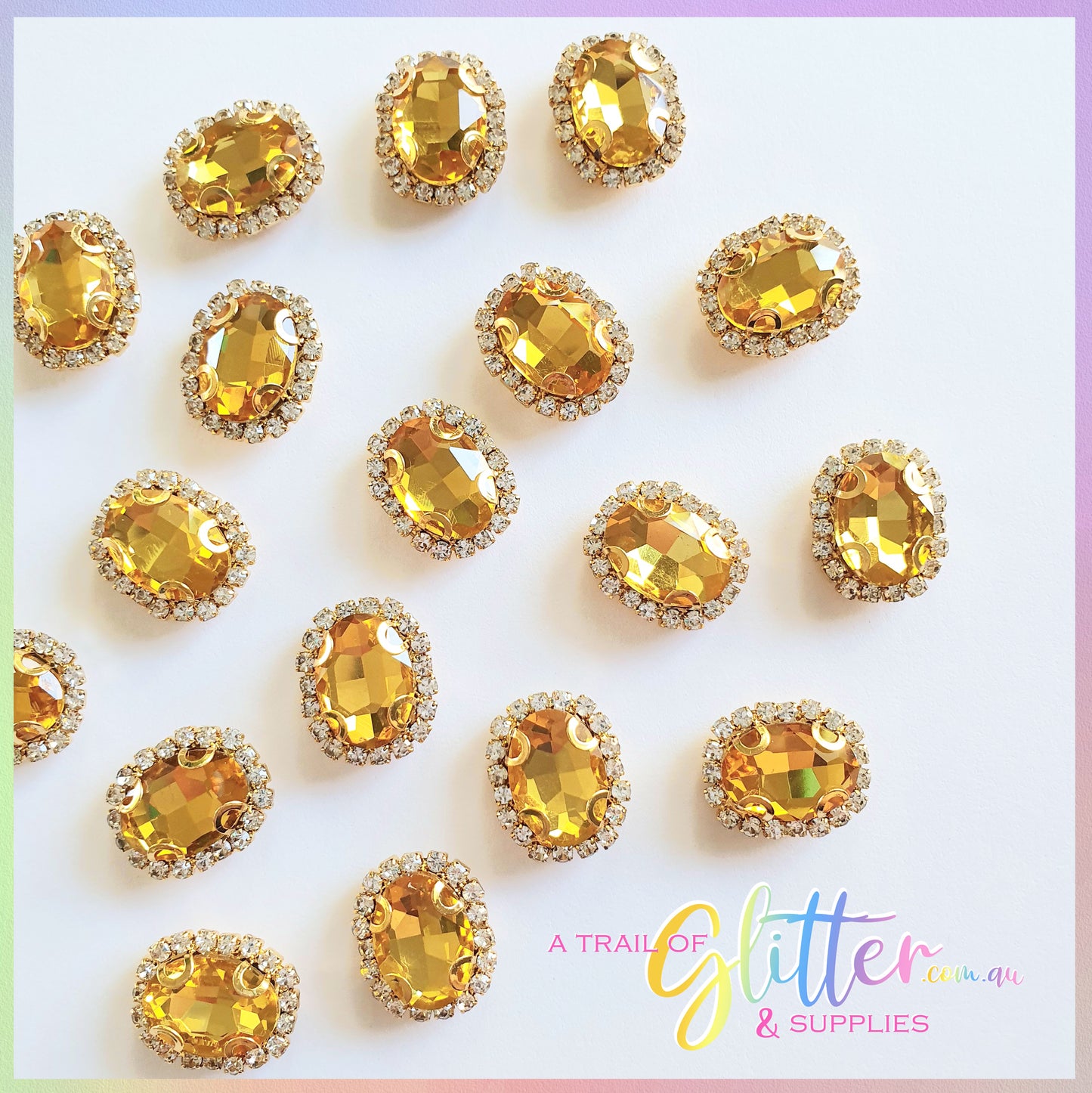 Oval Shape Rhinestones with gold claw setting - Yellow Gold